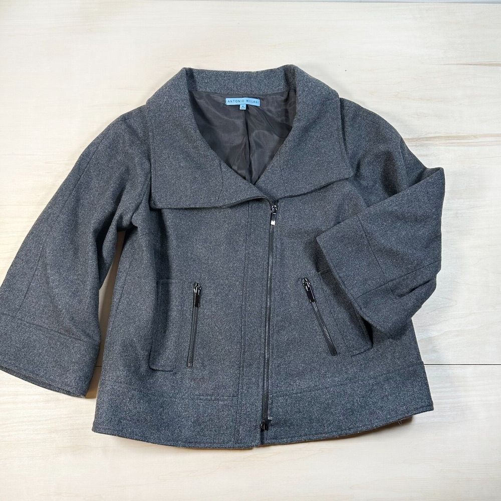 Antonio Melani Women's Wool Coat 6 Gray Moto‎ Full Zip Classic Casual